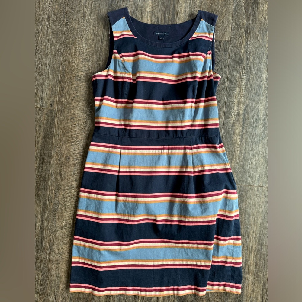 Tommy Hilfiger Pink, Blue, White, Gold Stripped Midi Dress-size 12